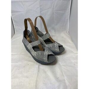 Bernie Mev Halle Women's 39 Silver Woven Stretch Open Toe Wedge Sandals